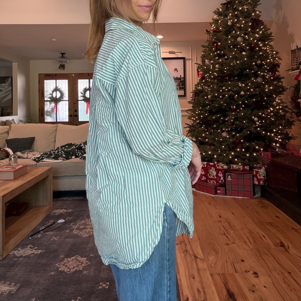 Green Striped Button-Up Shirt - Picture 2 of 5